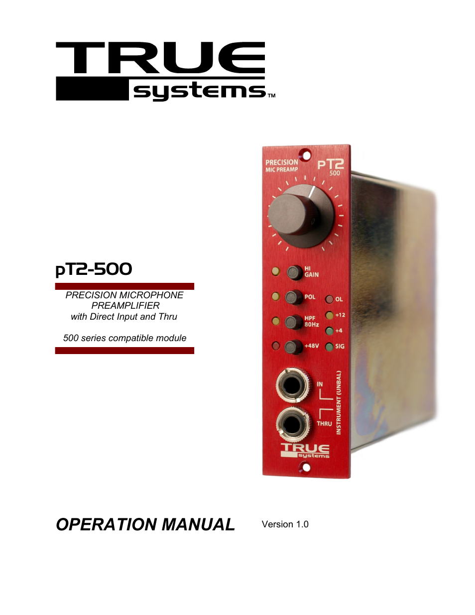 TRUE Systems PT2-500 User Manual | 15 pages