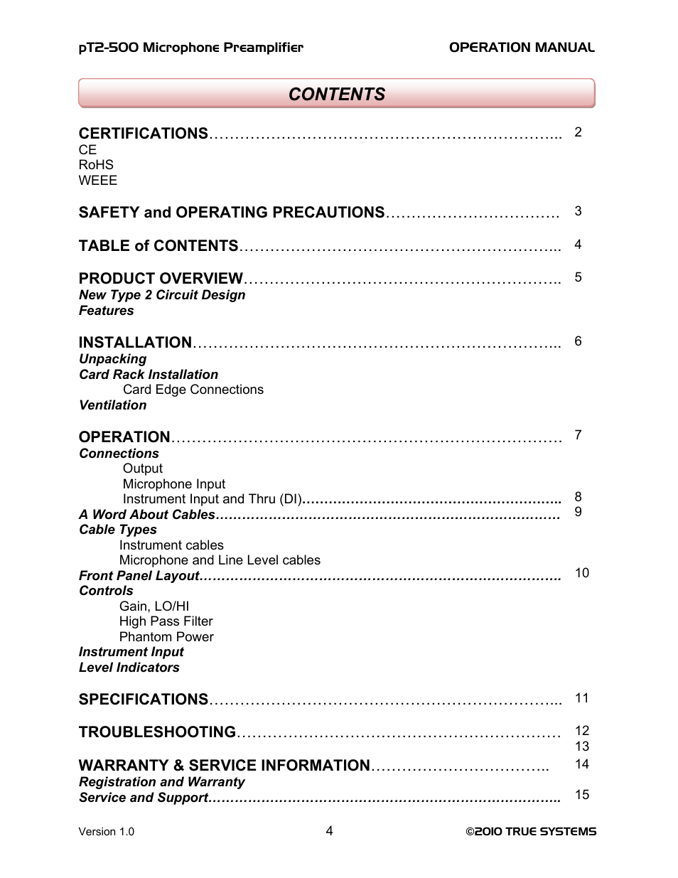 TRUE Systems PT2-500 User Manual | Page 4 / 15