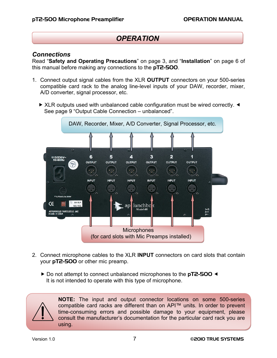 Operation | TRUE Systems PT2-500 User Manual | Page 7 / 15
