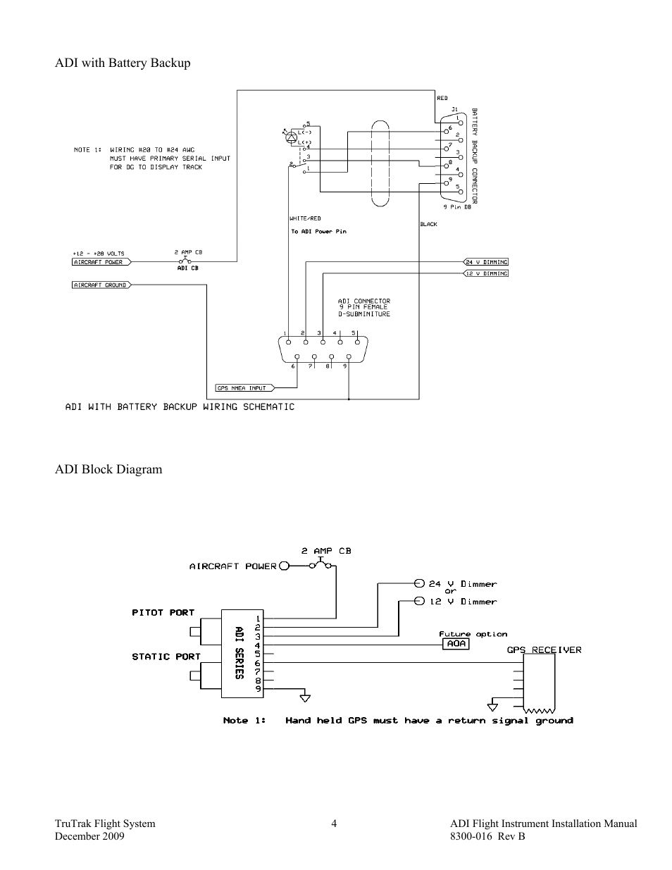 Adi with battery backup, Adi block diagram | TruTrak ADI User Manual | Page 6 / 16