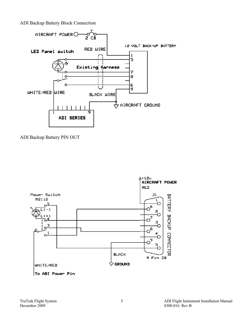 Adi backup battery block connection, Adi backup battery pin out | TruTrak ADI User Manual | Page 7 / 16