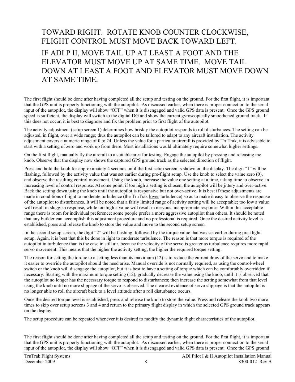 Adi pilot i first flight, Adi pilot ii first flight | TruTrak ADI Pilot II User Manual | Page 10 / 28