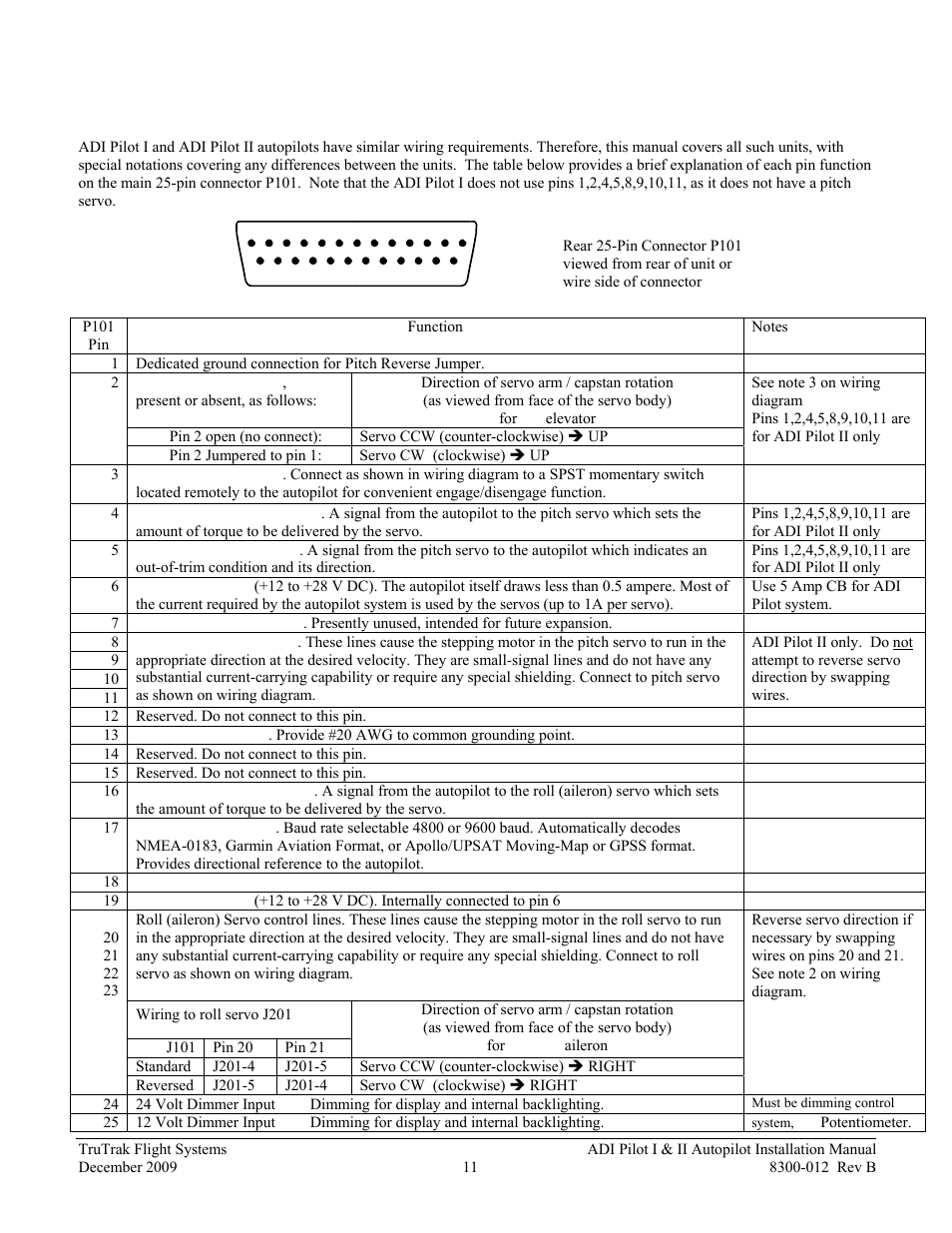 Electrical pin-out | TruTrak ADI Pilot II User Manual | Page 13 / 28