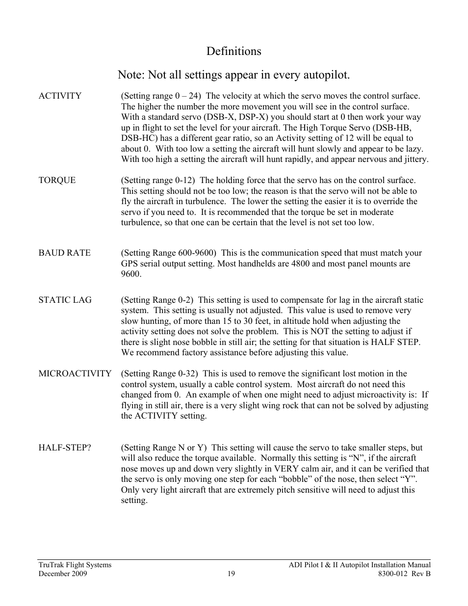 Definitions | TruTrak ADI Pilot II User Manual | Page 21 / 28