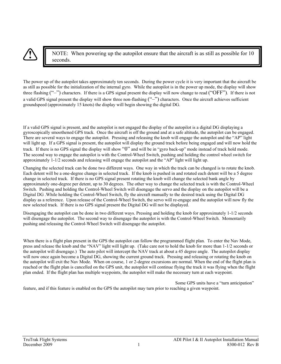 Adi pilot i & ii power up, Adi pilot i & ii basic operation, Adi pilot i & ii nav mode operation | TruTrak ADI Pilot II User Manual | Page 3 / 28