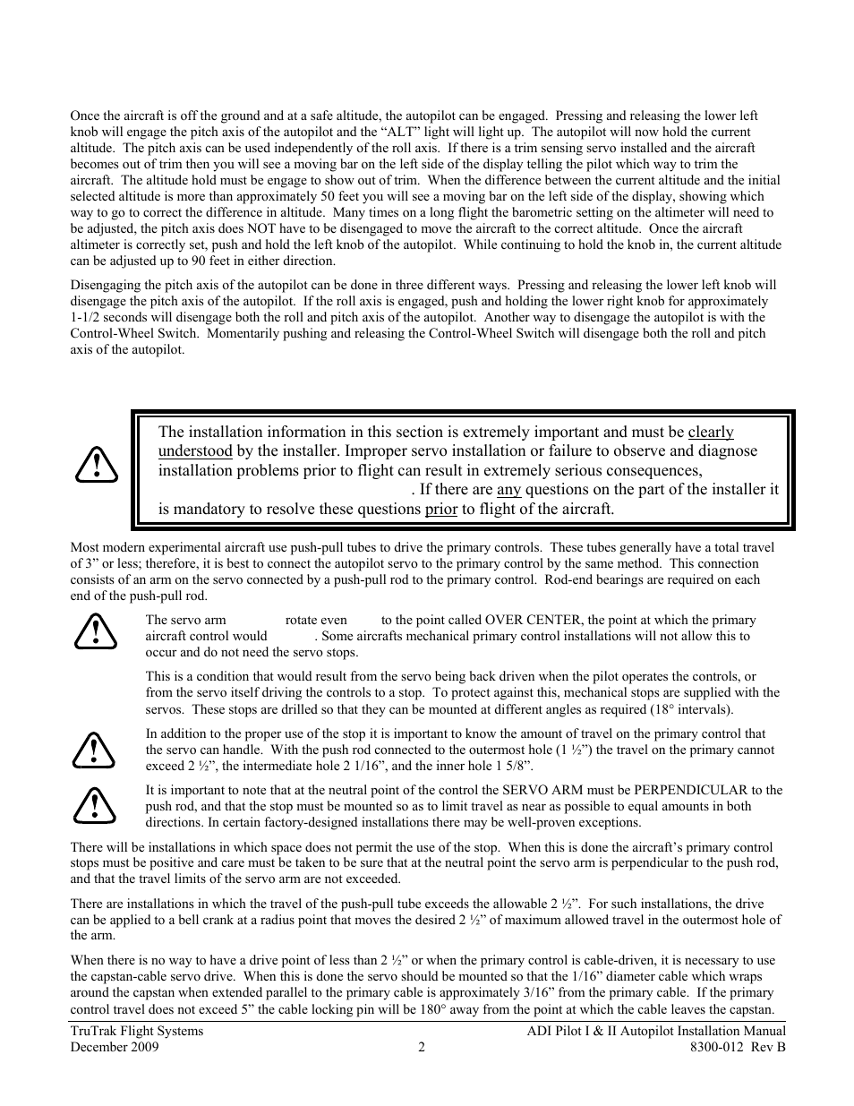 Adi pilot ii pitch axis operation, Mechanical considerations | TruTrak ADI Pilot II User Manual | Page 4 / 28