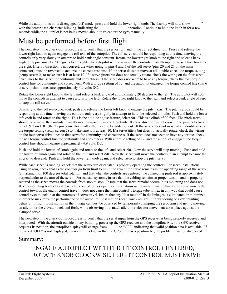 Must be performed before first flight | TruTrak ADI Pilot II User Manual | Page 9 / 28