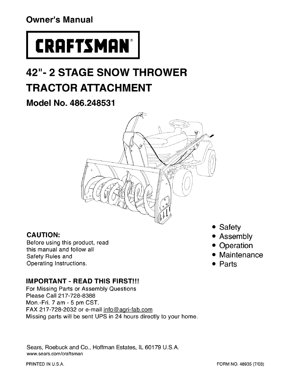Craftsman 486.248531 User Manual | 28 pages