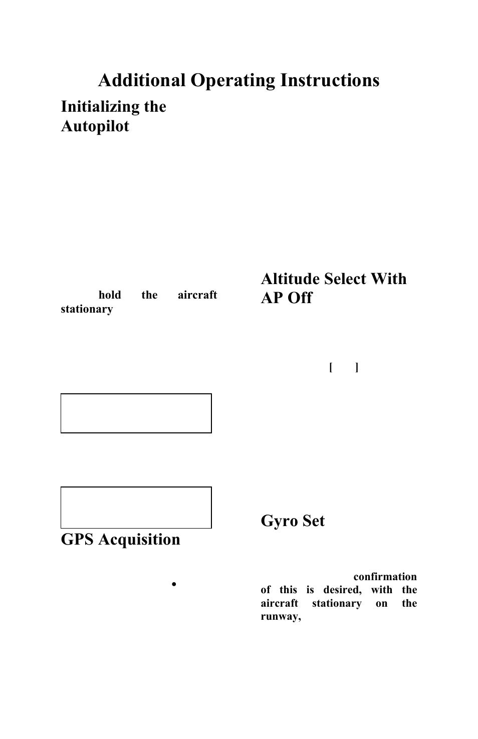 Additional operating instructions, Initializing the autopilot, Gps acquisition | Altitude select with ap off, Gyro set | TruTrak DFC Operating Manual User Manual | Page 10 / 17