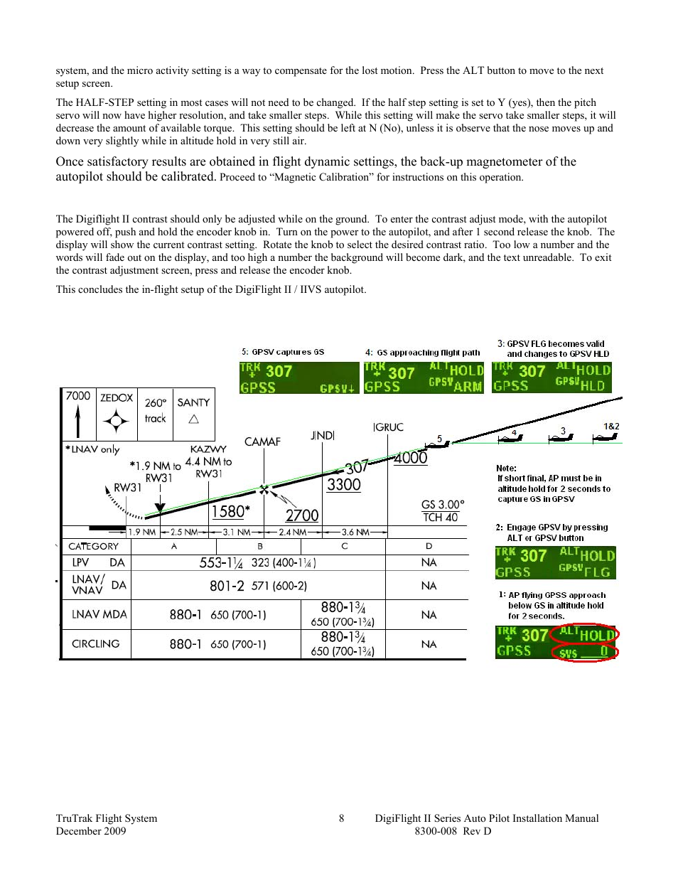 Contrast adjustment, Gpss / gpsv approach pictorialelectrical pin-out, Gpss / gpsv approach pictorial | TruTrak Digiflight II Instal Manual User Manual | Page 10 / 24