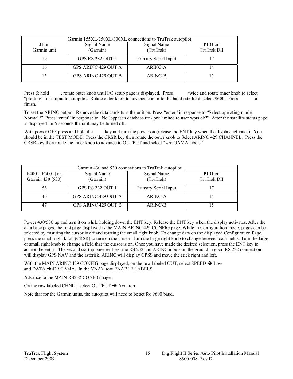 Garmin 430w and 530w | TruTrak Digiflight II Instal Manual User Manual | Page 17 / 24
