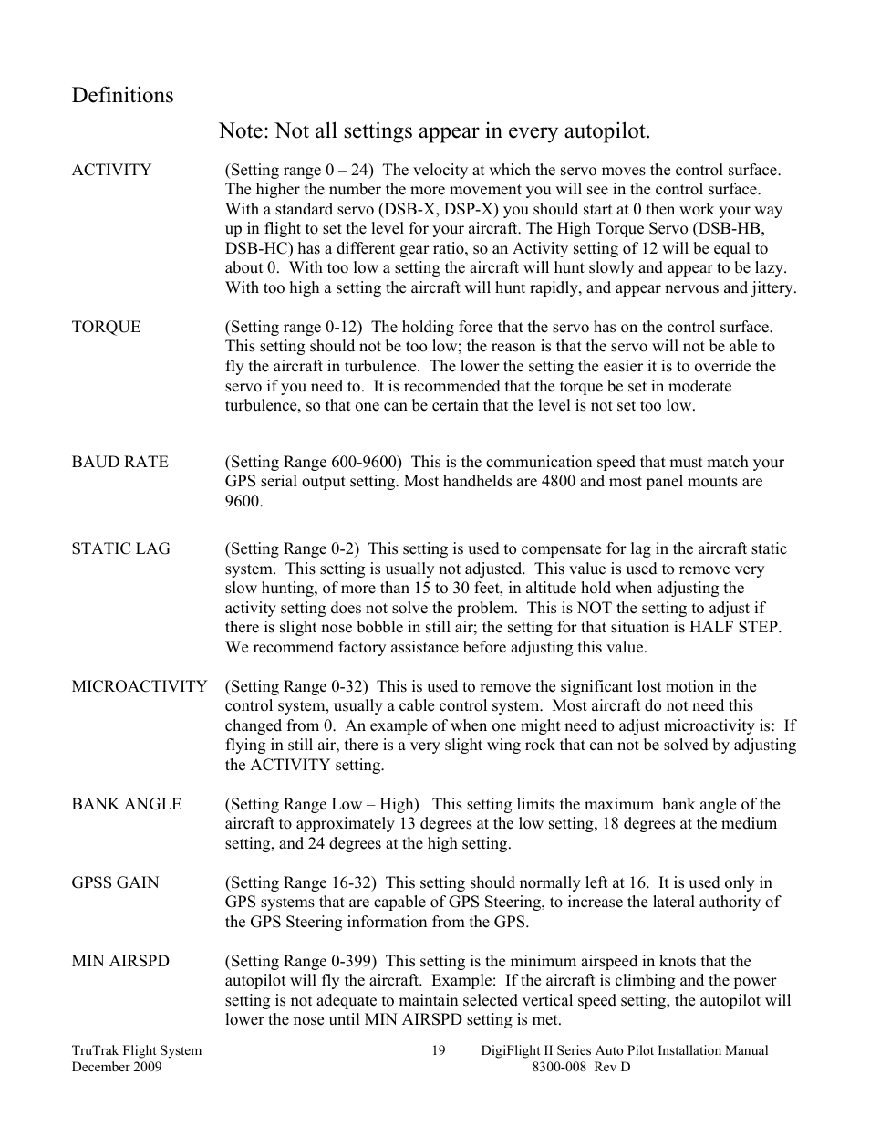 Definitions | TruTrak Digiflight II Instal Manual User Manual | Page 21 / 24