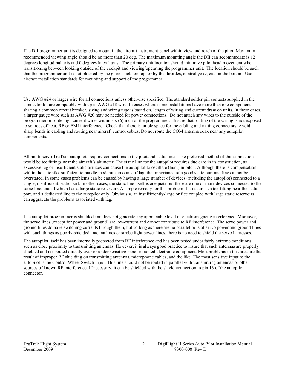 Pitot and static connections, Rfi/emi considerations, Pitot / static connections | Rfi / emi considerations | TruTrak Digiflight II Instal Manual User Manual | Page 4 / 24