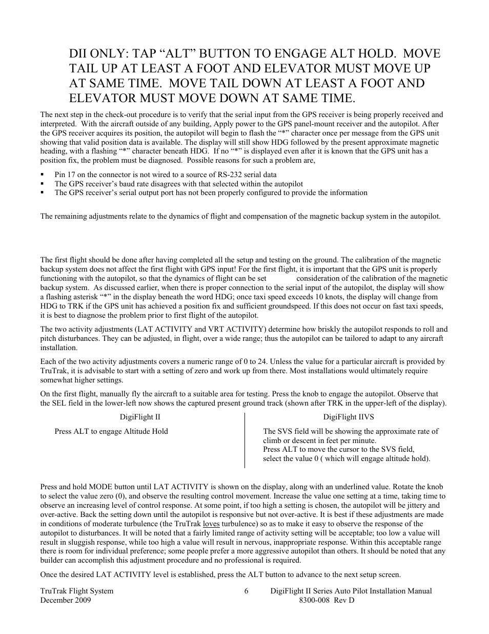 Digiflight ii series first flight | TruTrak Digiflight II Instal Manual User Manual | Page 8 / 24