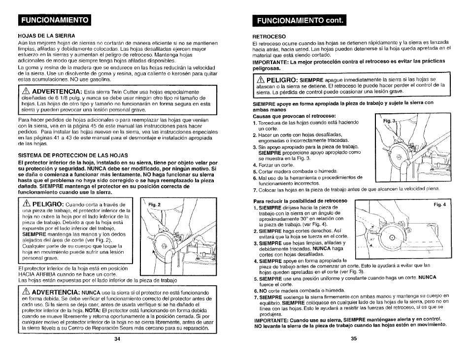 Warning | Craftsman 286.26829 User Manual | Page 18 / 46