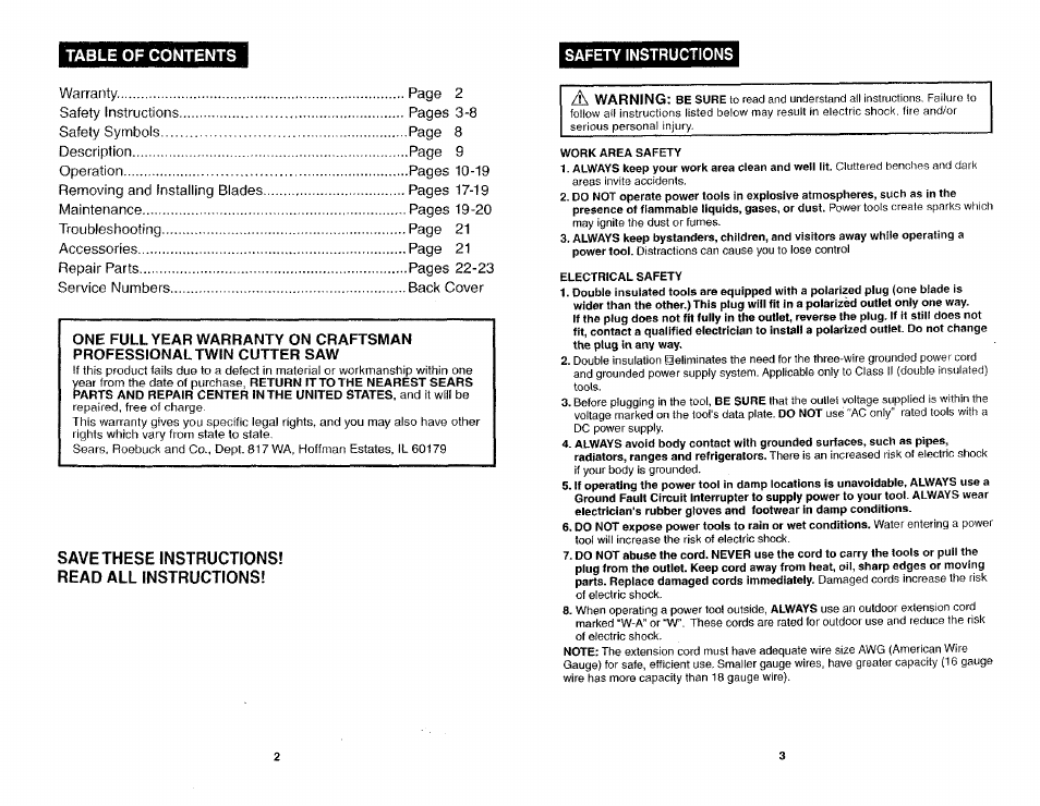 Craftsman 286.26829 User Manual | Page 2 / 46