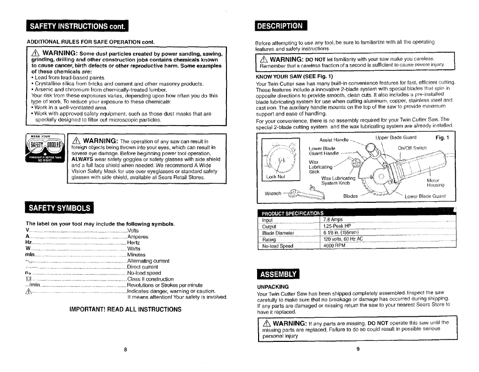 Safety instructions cont | Craftsman 286.26829 User Manual | Page 5 / 46