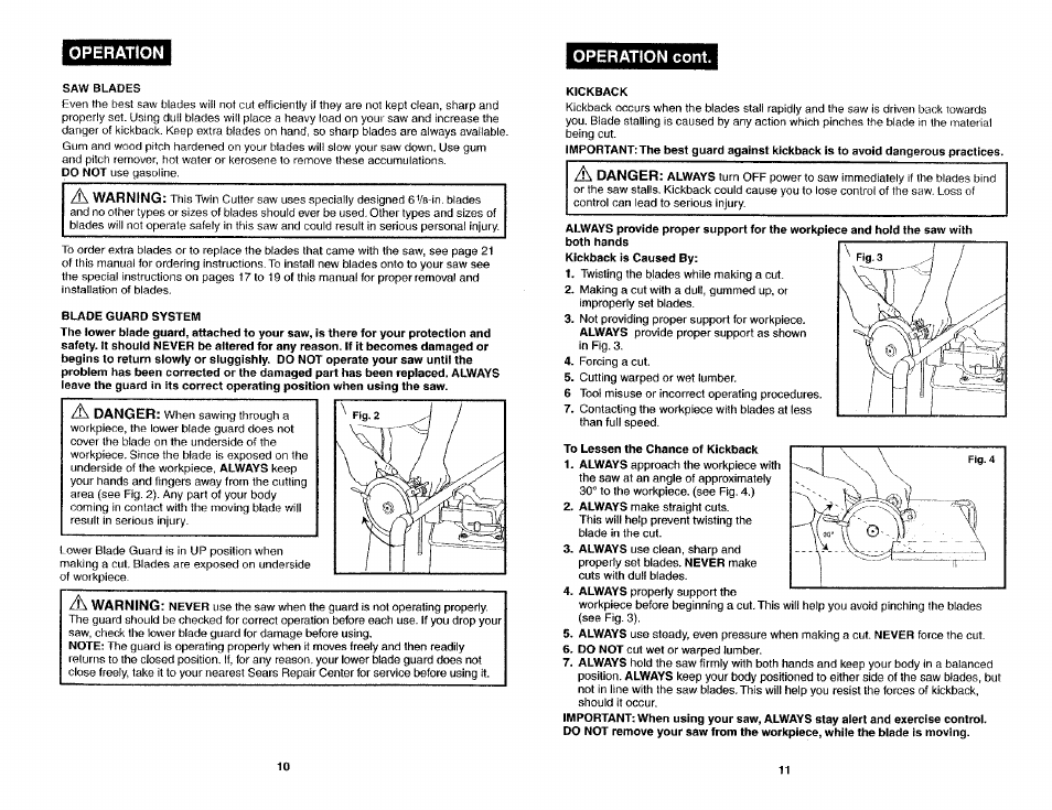 Safety rules for saw cont, Kickback...what causes it and ways to prevent it, Safety instructions cont | Craftsman 286.26829 User Manual | Page 6 / 46