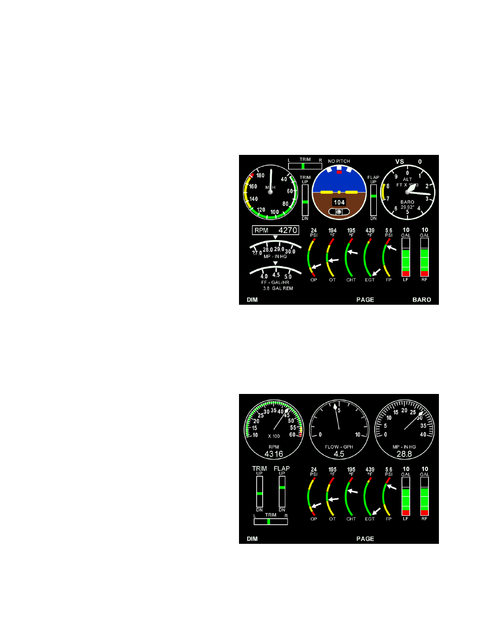 Operating controls, Baro selection (backup gauges only), Gps information | Dimming, Main | TruTrak EMS BU (8300-065) User Manual | Page 4 / 32