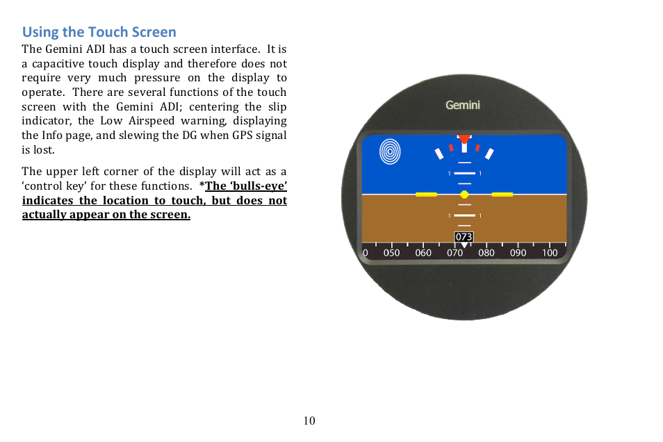 Using the touch screen | TruTrak Gemini ADI User Manual | Page 10 / 20