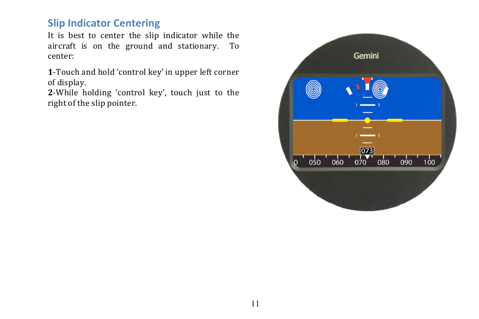 Slip indicator centering | TruTrak Gemini ADI User Manual | Page 11 / 20