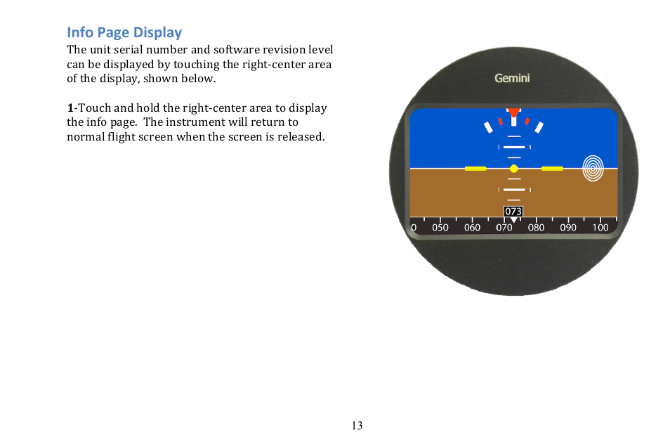 Info page display | TruTrak Gemini ADI User Manual | Page 13 / 20
