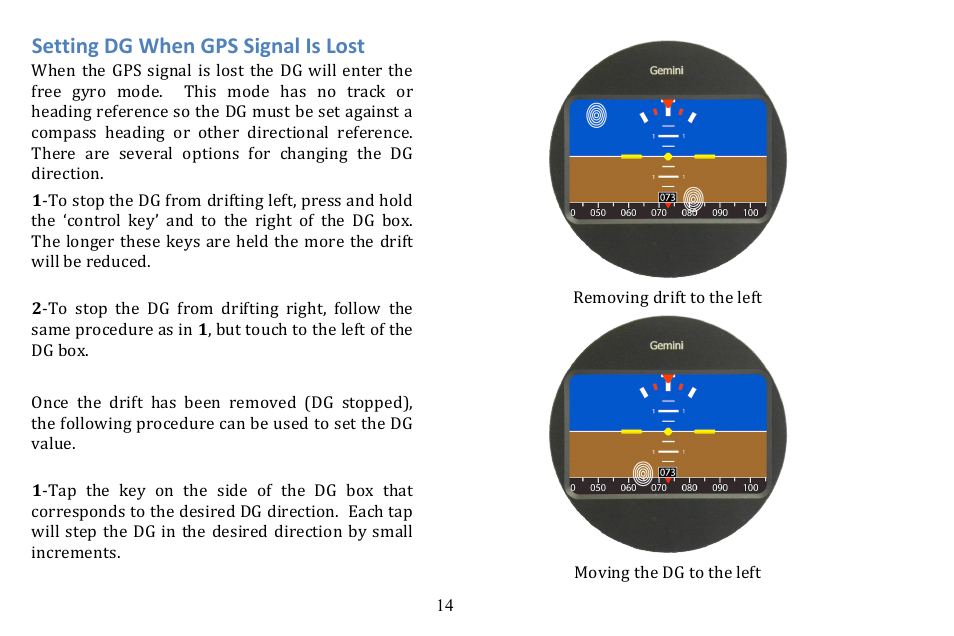 Setting dg when gps signal is lost | TruTrak Gemini ADI User Manual | Page 14 / 20