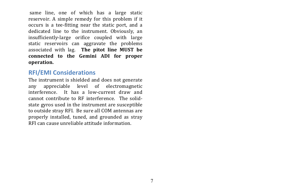 Rfi/emi considerations | TruTrak Gemini ADI User Manual | Page 7 / 20