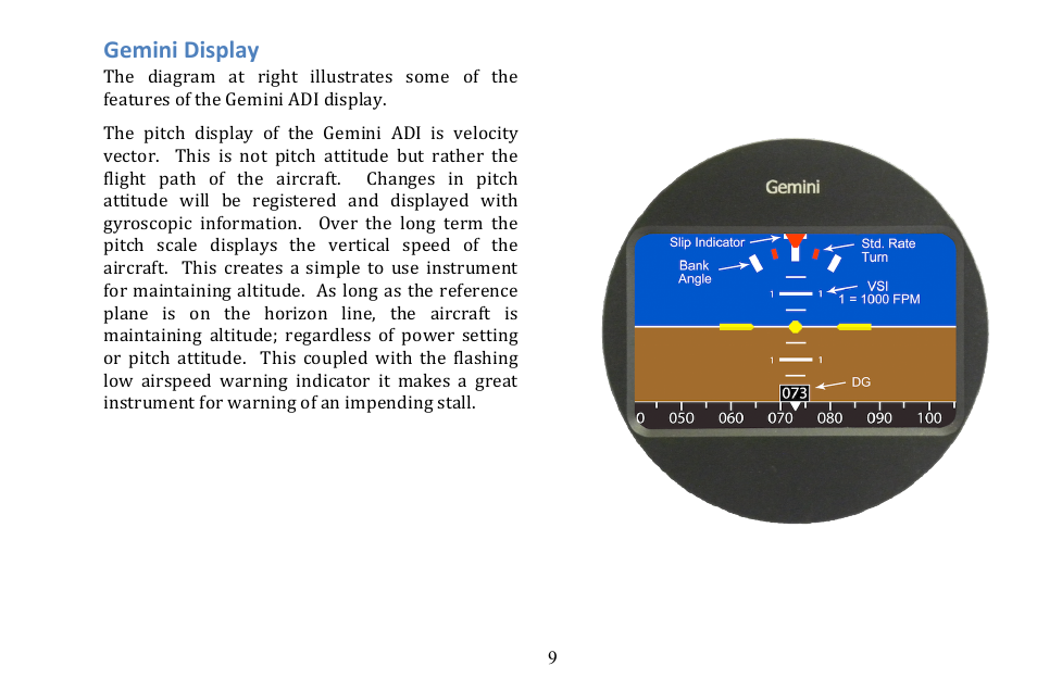 Gemini display | TruTrak Gemini ADI User Manual | Page 9 / 20
