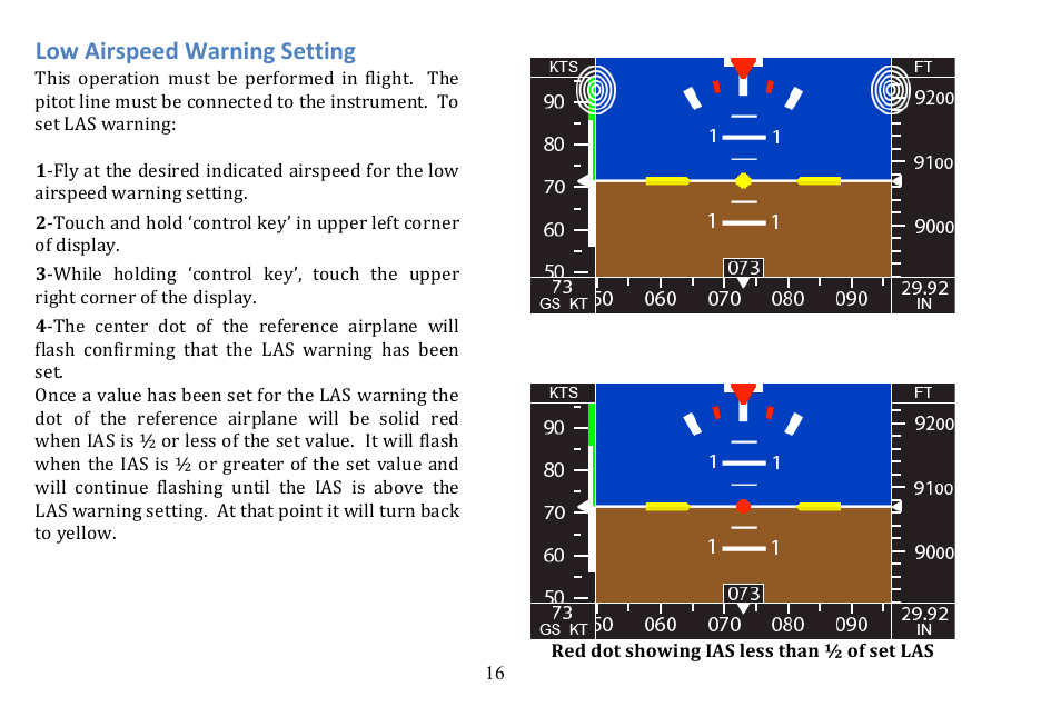 Low airspeed warning setting | TruTrak Gemini PFD User Manual | Page 16 / 26