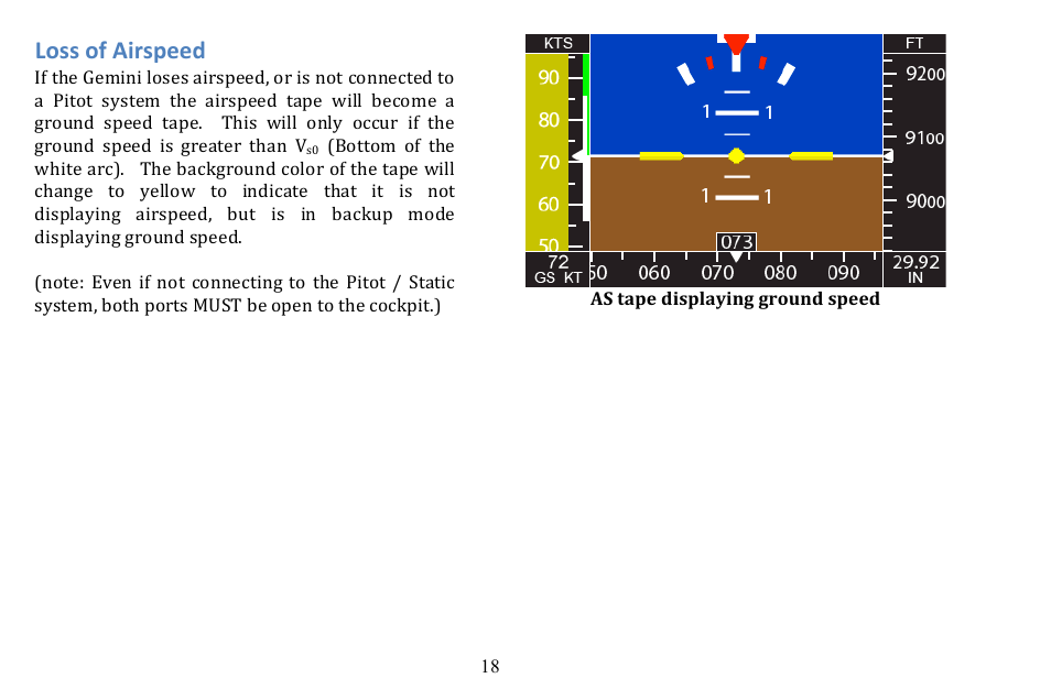 Loss of airspeed | TruTrak Gemini PFD User Manual | Page 18 / 26