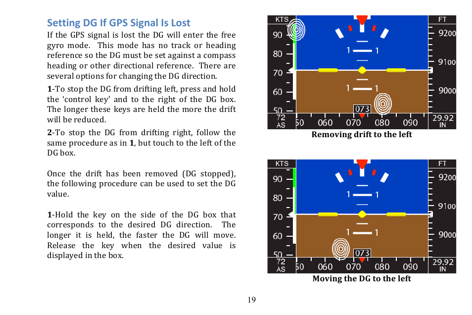 Setting dg if gps signal is lost | TruTrak Gemini PFD User Manual | Page 19 / 26