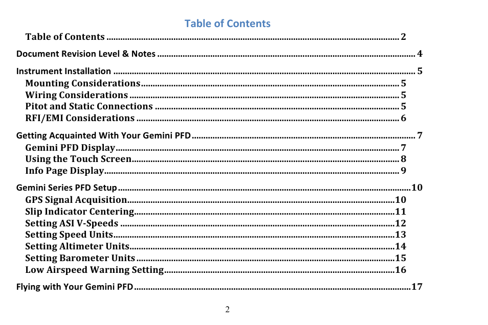 TruTrak Gemini PFD User Manual | Page 2 / 26