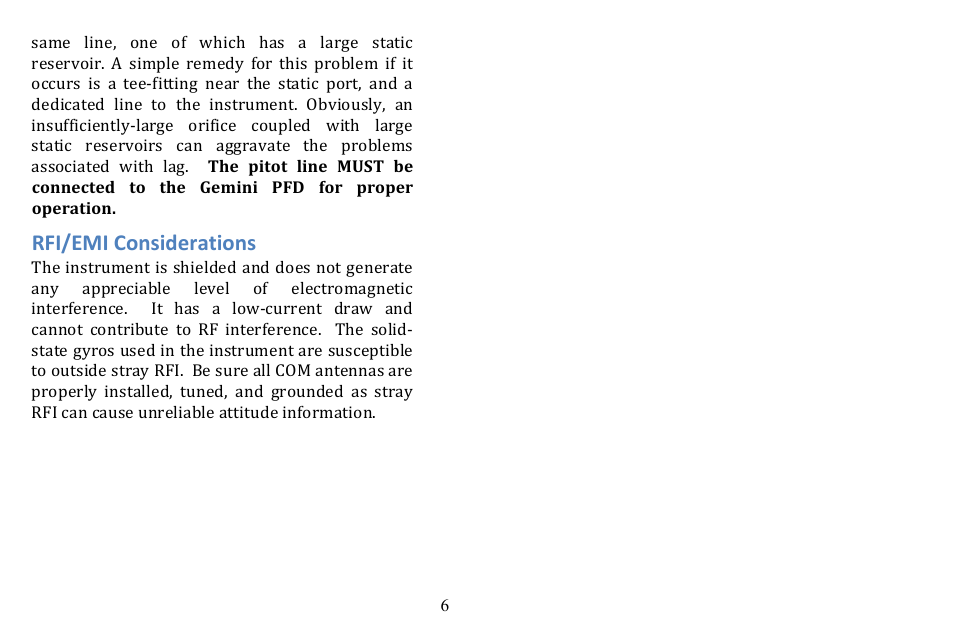 Rfi/emi considerations | TruTrak Gemini PFD User Manual | Page 6 / 26