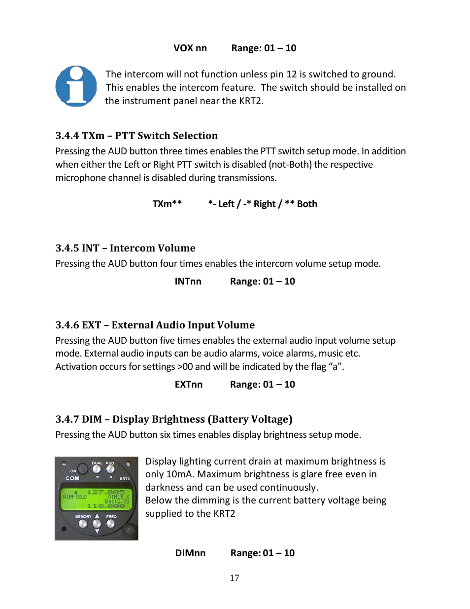 TruTrak KRT2 Comm Radio IR User Manual | Page 17 / 36