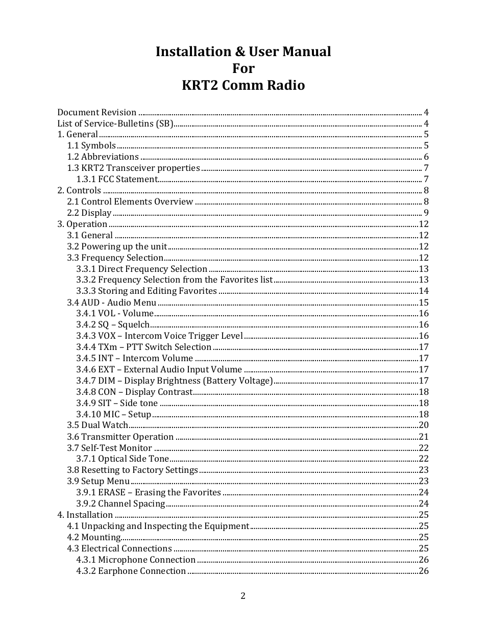 Installation & user manual for krt2 comm radio | TruTrak KRT2 Comm Radio IR User Manual | Page 2 / 36