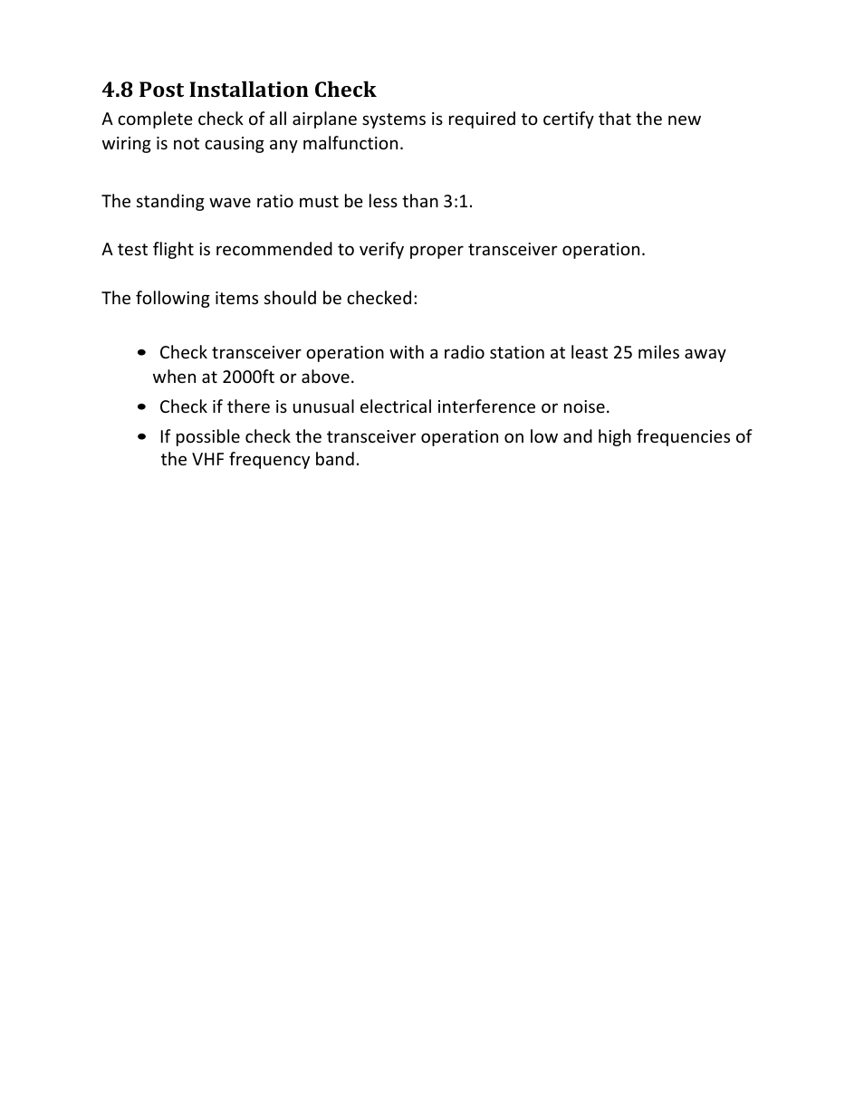 8 post installation check | TruTrak KRT2 Comm Radio IR User Manual | Page 32 / 36