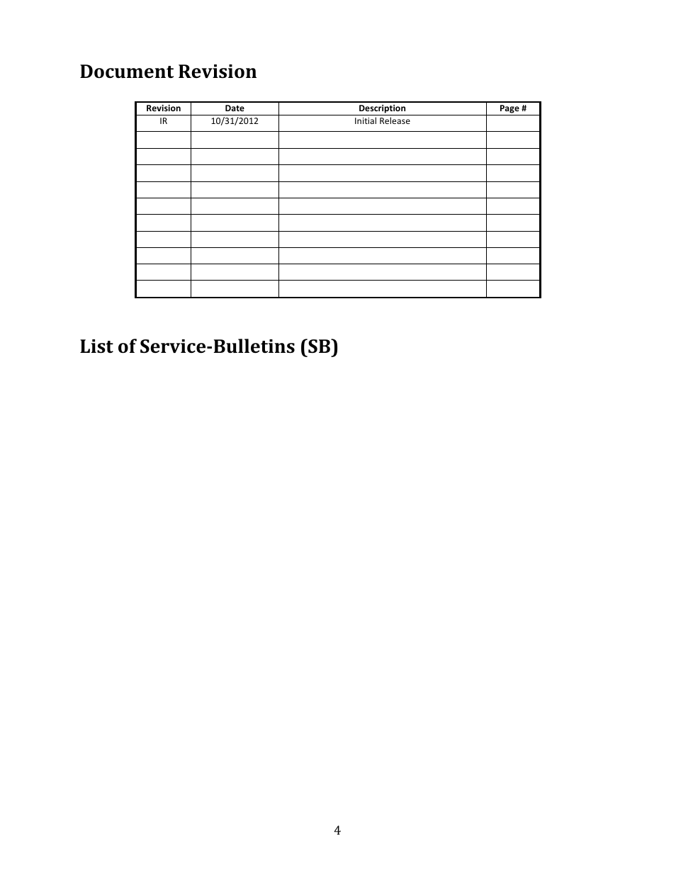 Document revision, List of service-­bulletins (sb) | TruTrak KRT2 Comm Radio IR User Manual | Page 4 / 36