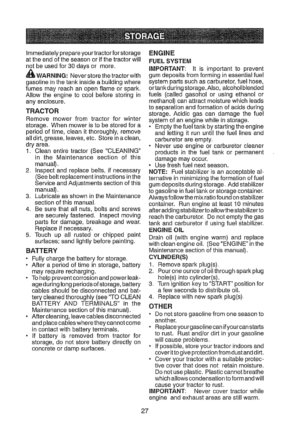 Battery, Engine fuel system, Other | Craftsman 917.28914 User Manual | Page 27 / 64