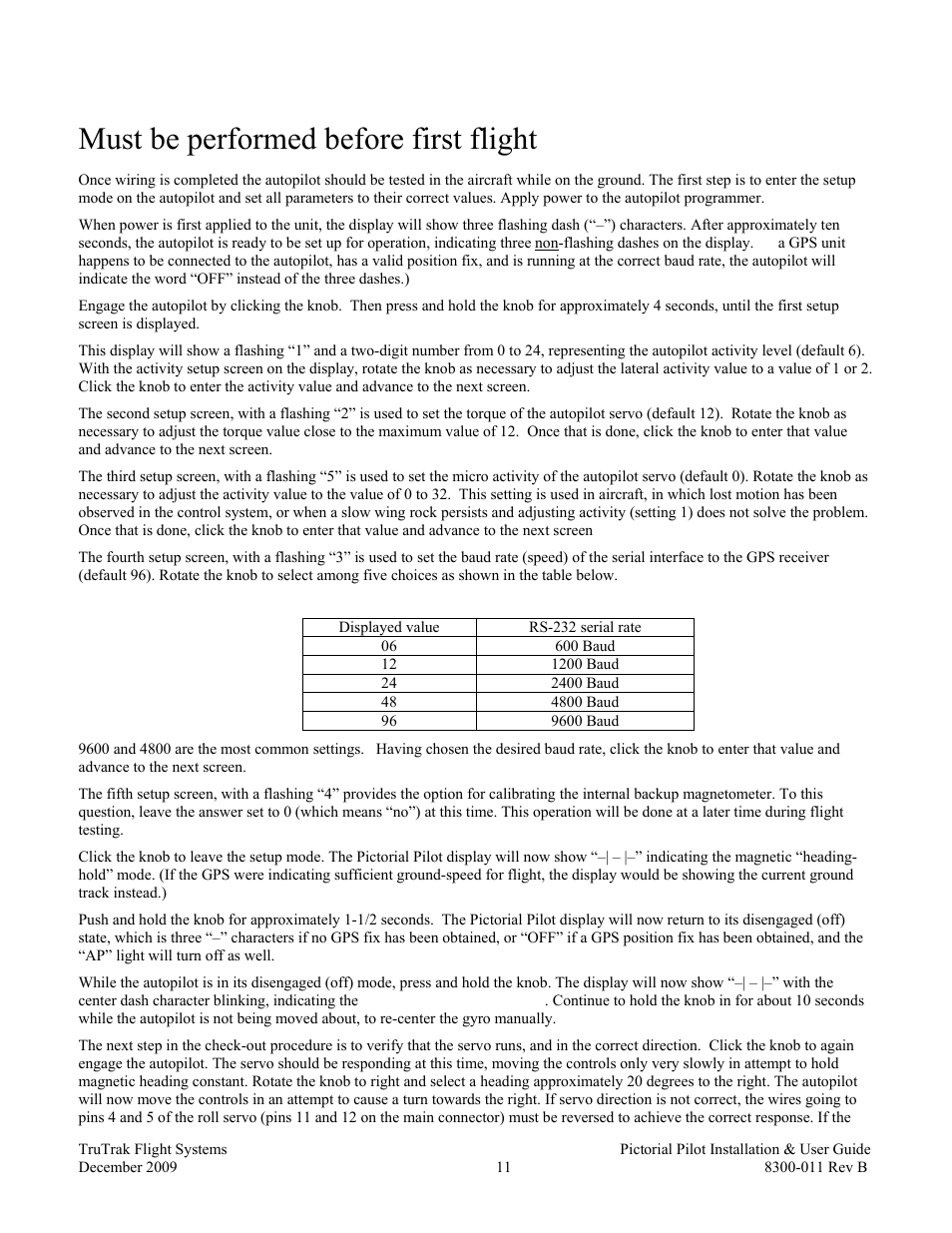 Pictorial pilot ground checkout, Ground checkout, Must be performed before first flight | TruTrak Pictorial Pilot User Manual | Page 13 / 20