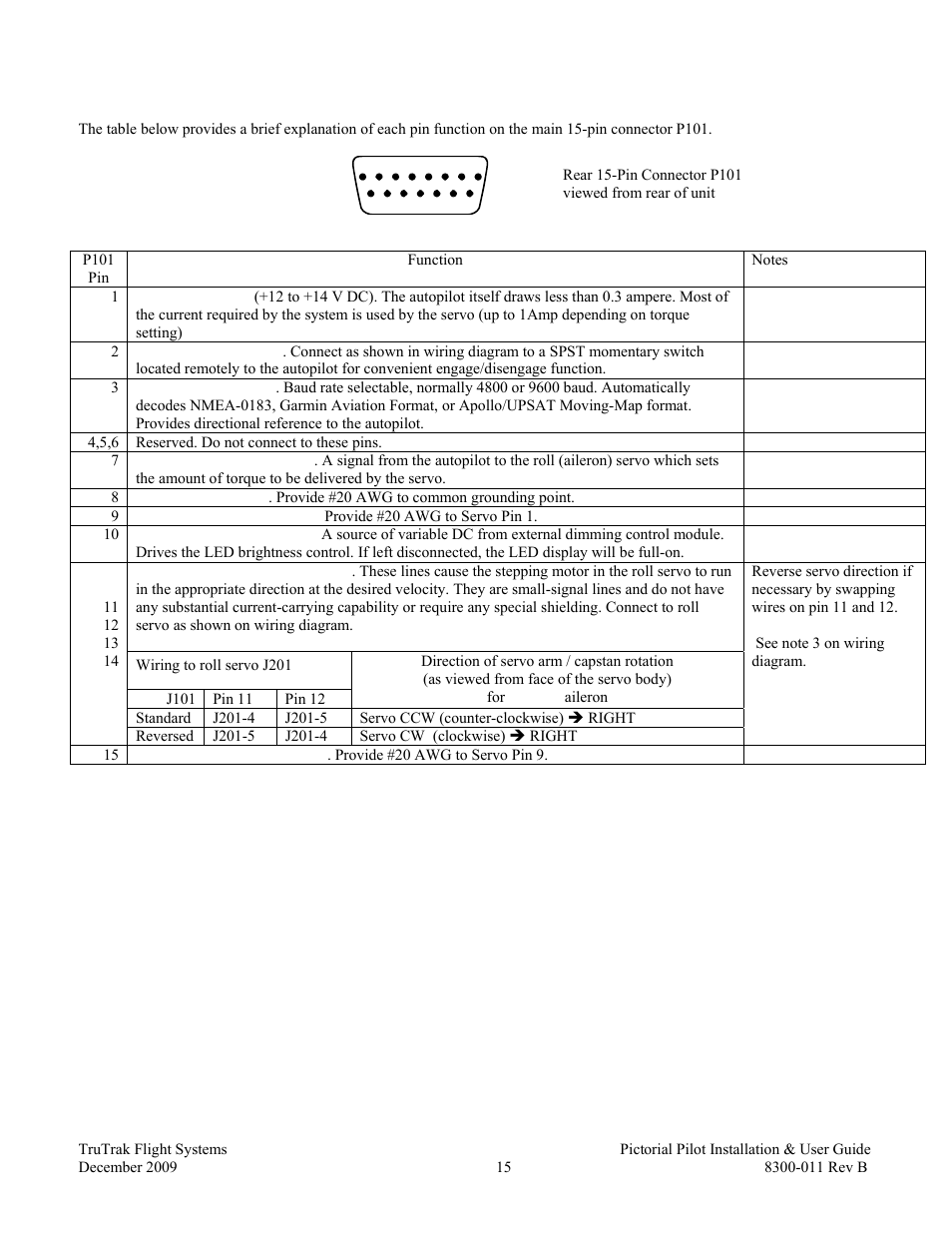 Electrical pin-out | TruTrak Pictorial Pilot User Manual | Page 17 / 20