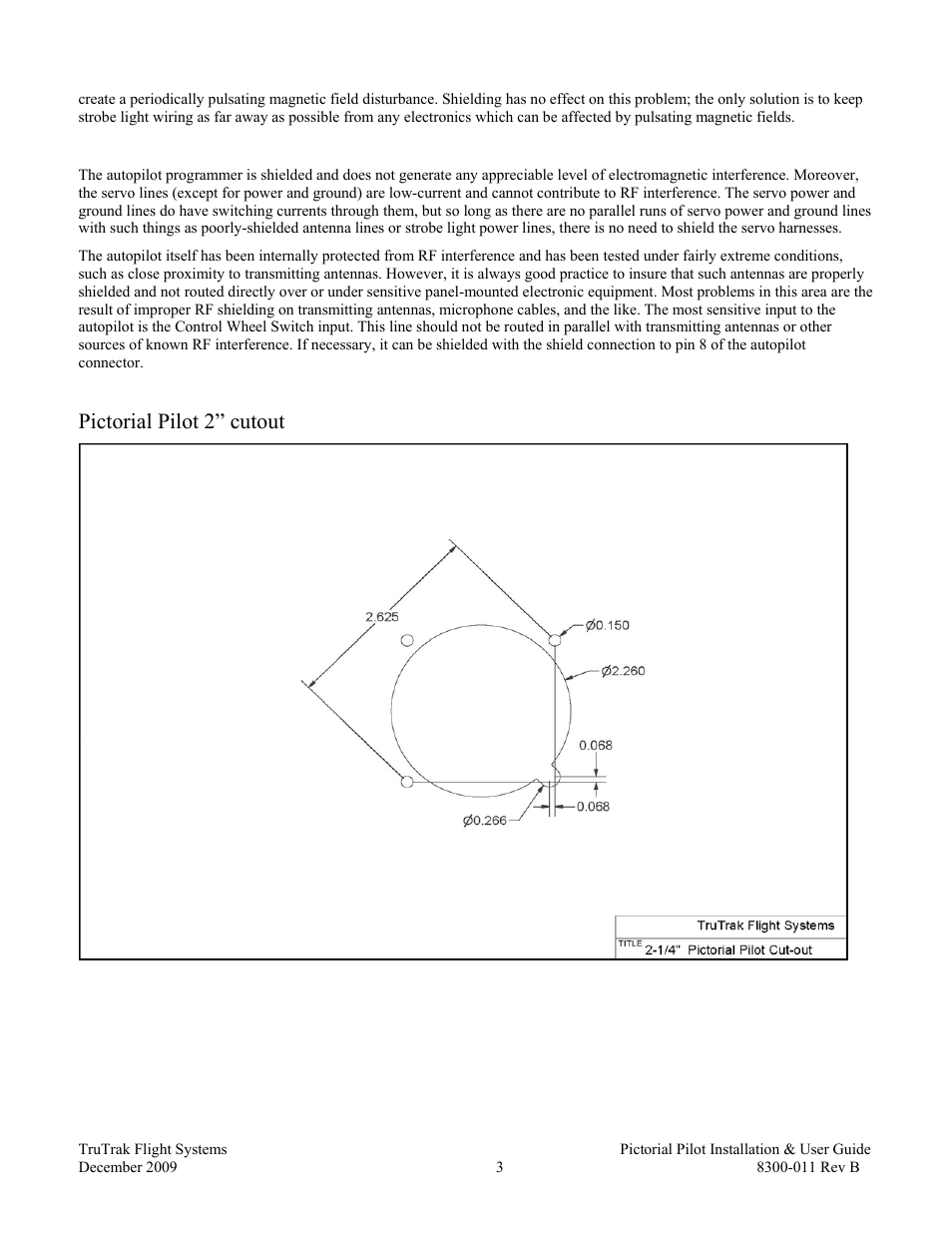 Rfi/emi considerations, Rfi / emi considerations, Pictorial pilot 2” cutout | TruTrak Pictorial Pilot User Manual | Page 5 / 20