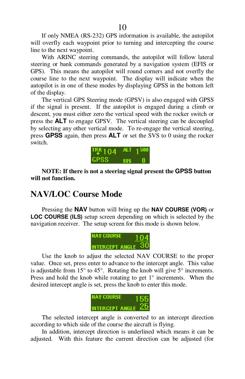 Nav/loc course mode | TruTrak Sorcerer User Manual | Page 10 / 20