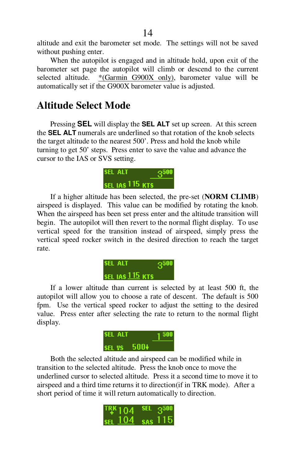 Altitude select mode | TruTrak Sorcerer User Manual | Page 14 / 20