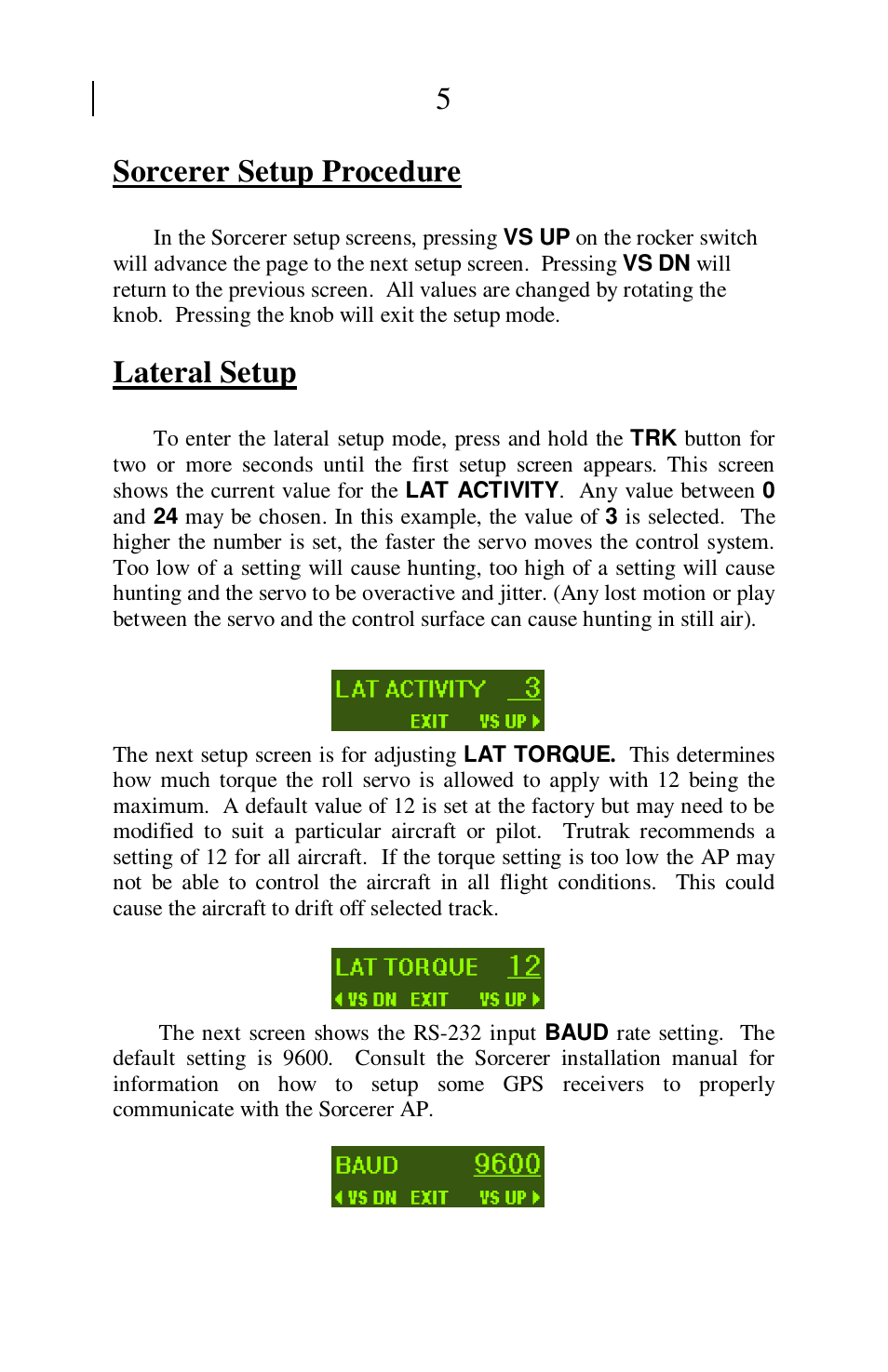 5sorcerer setup procedure, Lateral setup | TruTrak Sorcerer User Manual | Page 5 / 20