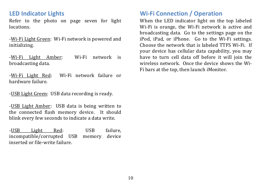 Led indicator lights, Wi-­‐fi connection / operation | TruTrak TS-83 Rev C User Manual | Page 10 / 20