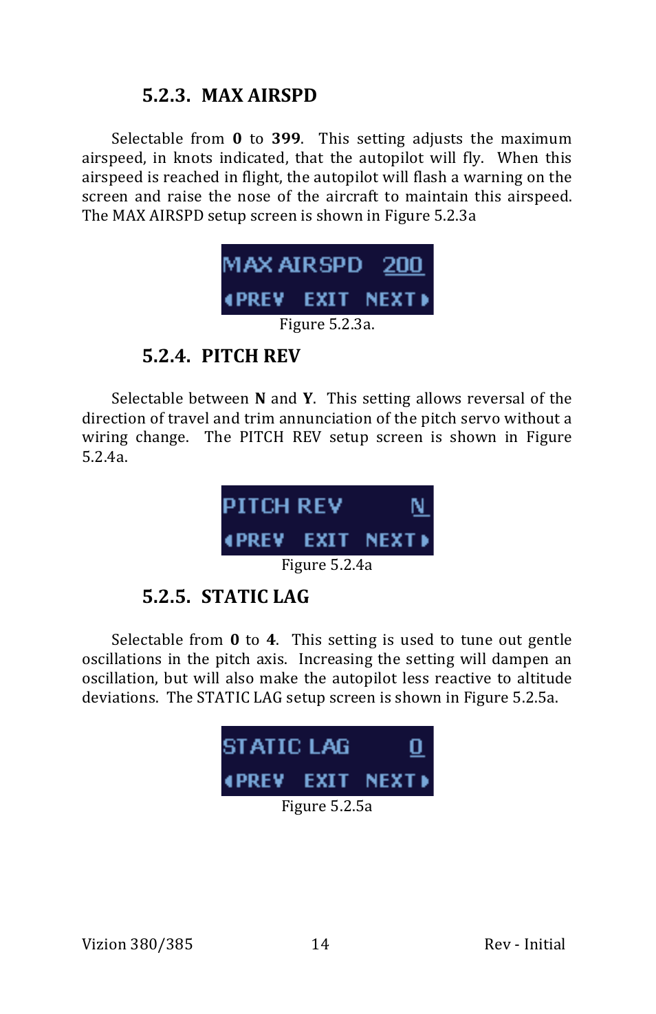 Max airspd, Pitch rev, Static lag | TruTrak Vizion 380-385 Operation Manual User Manual | Page 14 / 48