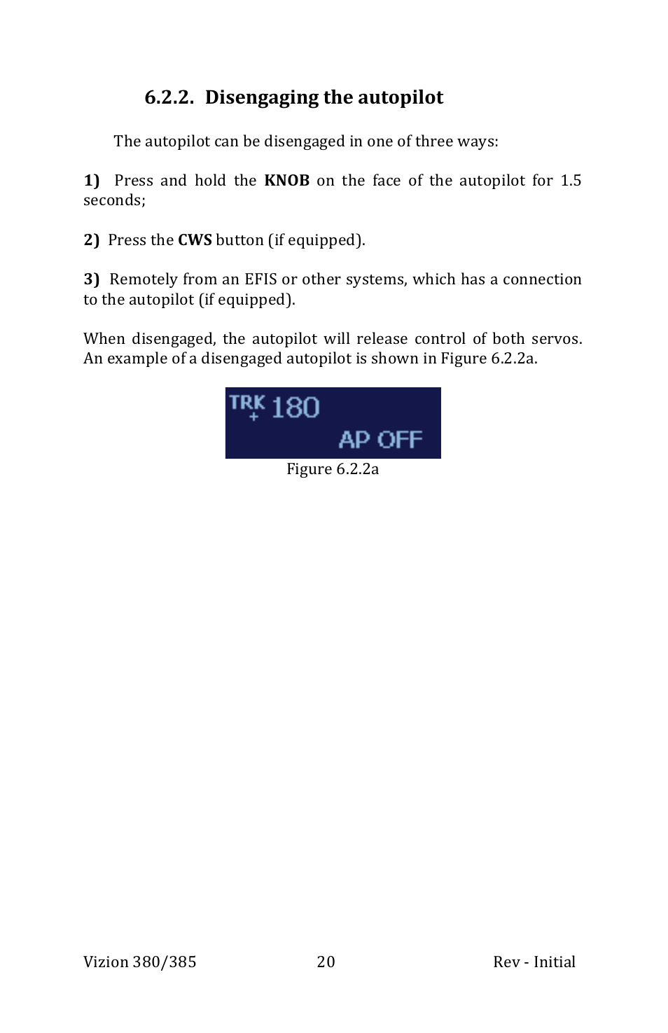 Disengaging the autopilot | TruTrak Vizion 380-385 Operation Manual User Manual | Page 20 / 48