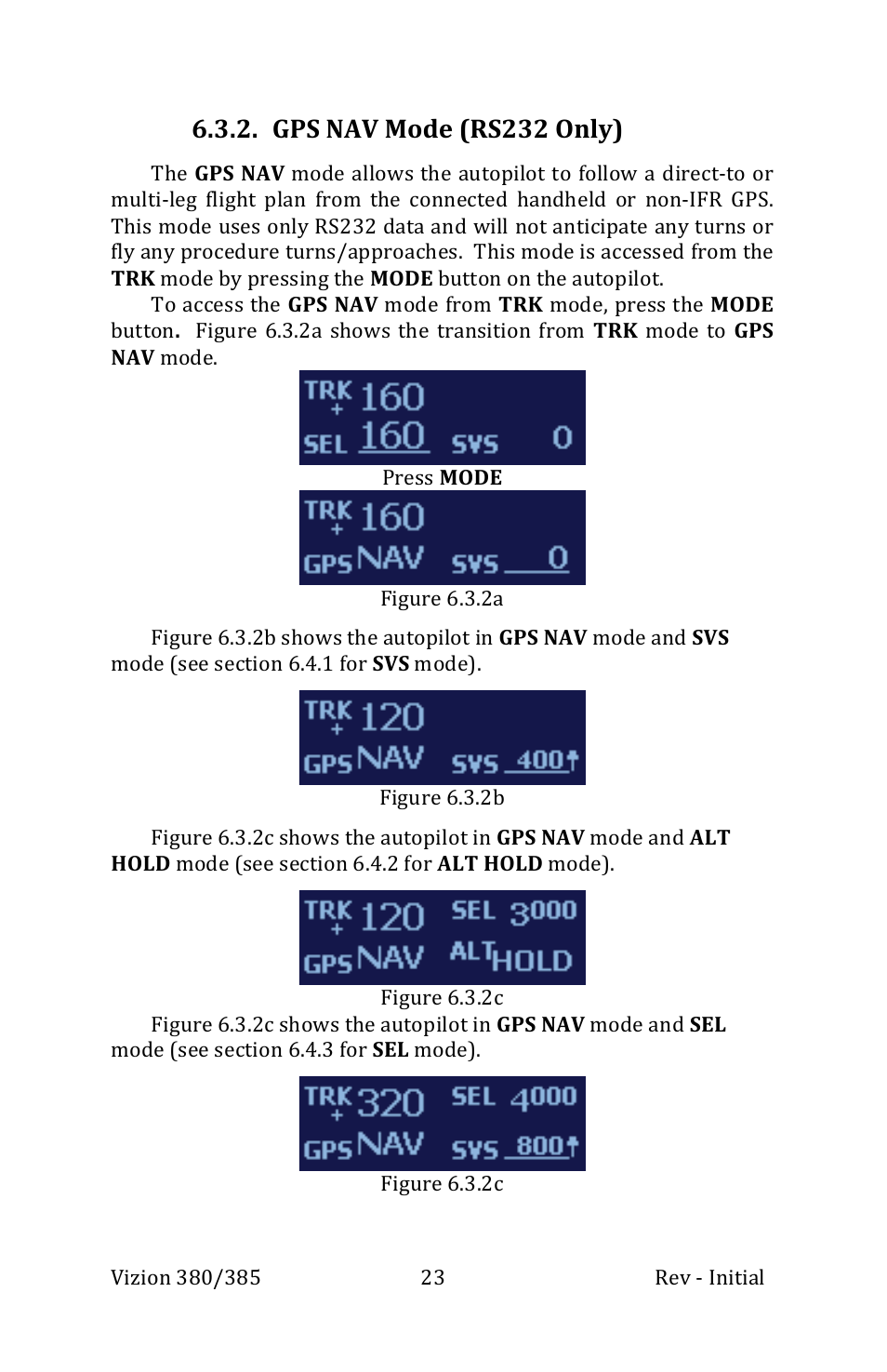 Gps nav mode (rs232 only) | TruTrak Vizion 380-385 Operation Manual User Manual | Page 23 / 48