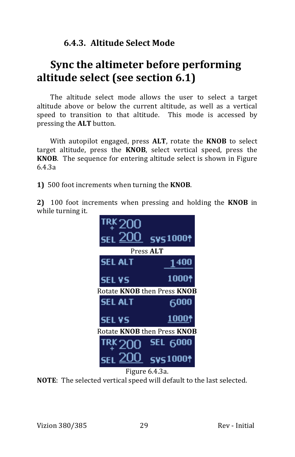 Altitude select mode | TruTrak Vizion 380-385 Operation Manual User Manual | Page 29 / 48